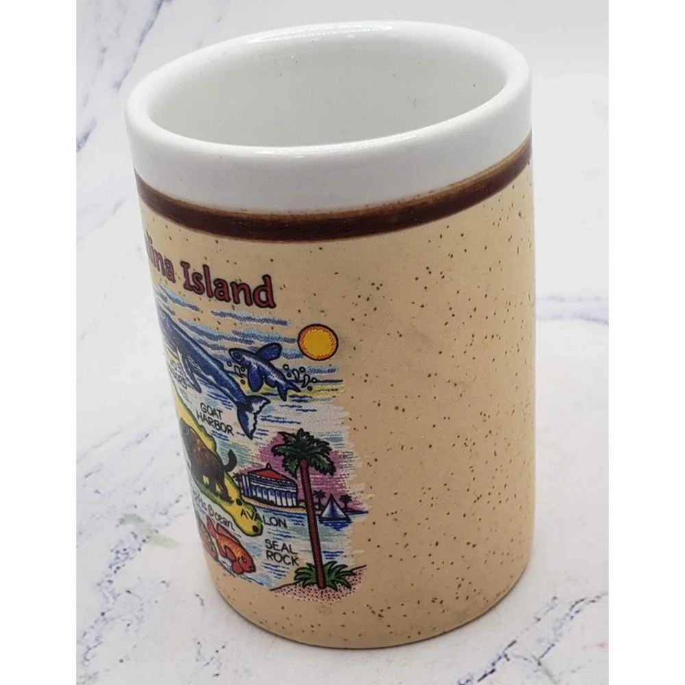 Catalina Island Souvenir Miniature Beige Vintage Ceramic Toothpick Holder